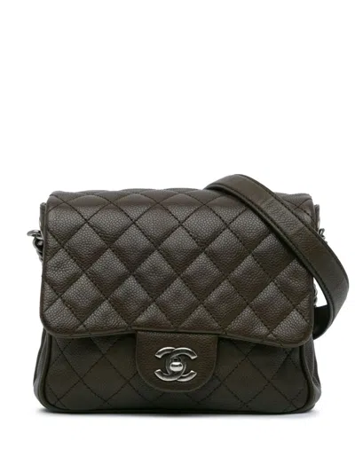 Pre-owned Chanel 2016-2017 Cc Quilted Caviar Crossbody Bag In Brown