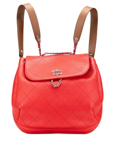 Pre-owned Chanel 2016-2017 Cc Quilted Caviar Drawstring Backpack In Red