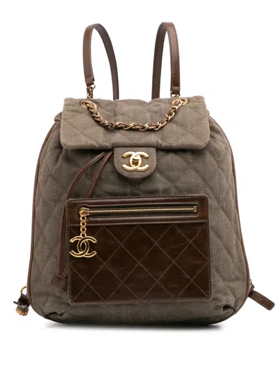 Pre-owned Chanel 2016-2017 Cc Quilted Denim And Calfskin Backpack