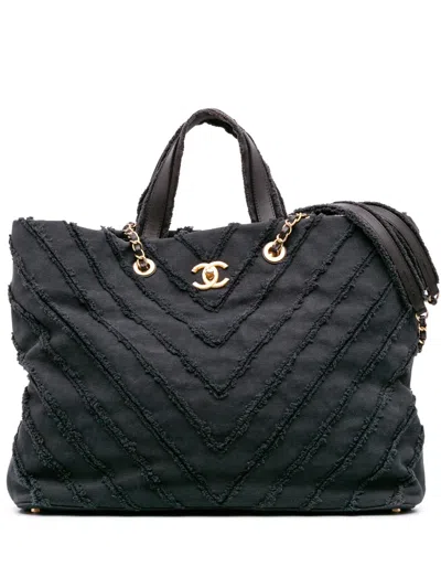 Pre-owned Chanel 2016-2017 Chevron Canvas Cuba Patchwork Shopper Tote Satchel