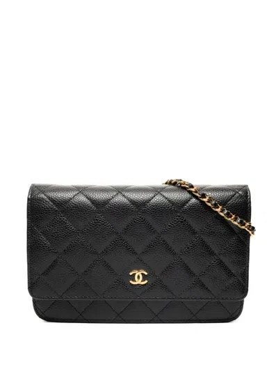 Pre-owned Chanel 2016-2017 Classic Flap Wallet-on-chain In Black