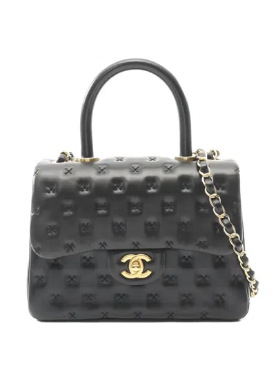 Pre-owned Chanel 2016-2017 Cross-stitch Chain Tote Bag In Black