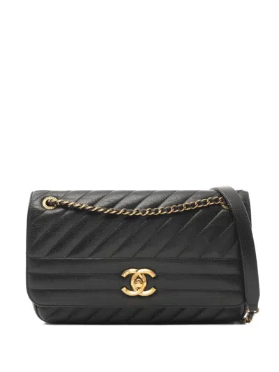 Pre-owned Chanel 2016-2017 Diagonal-quilted Shoulder Bag In Black