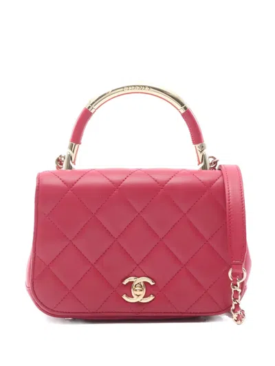 Pre-owned Chanel 2016-2017 Diamond-quilting Leather Tote Bag In Red