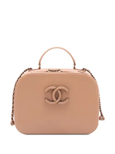 Pre-owned Chanel 2016-2017 Goatskin And Quilted Calfskin Coco Curve Case Vanity Bag In Brown