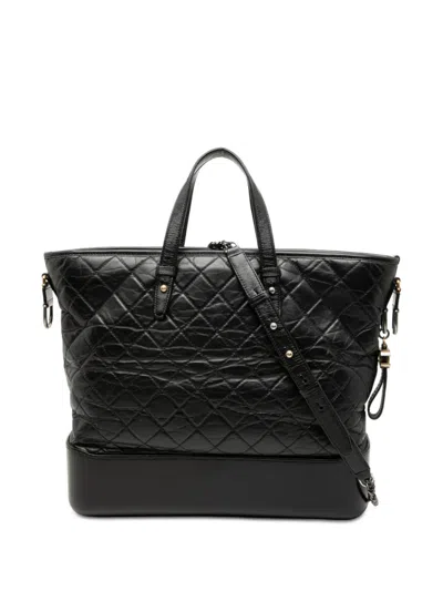 Pre-owned Chanel 2016-2017 Large Aged Calfskin Gabrielle Shopping Tote Satchel In Black