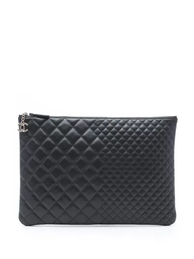 Pre-owned Chanel 2016-2017 Large Bi Quilted Lambskin O Case Clutch Bag In Black