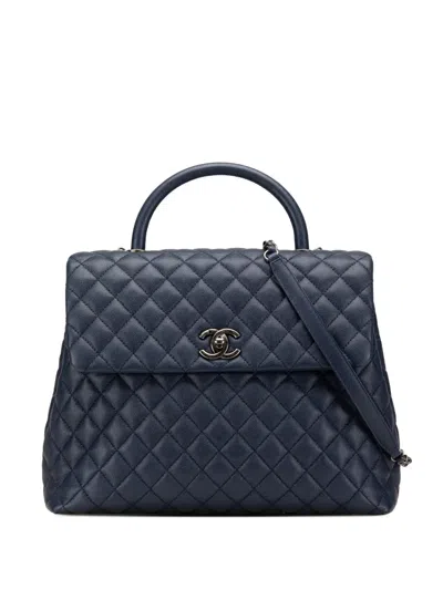 Pre-owned Chanel 2016-2017 Large Caviar Coco Top Handle Bag Satchel In Blue