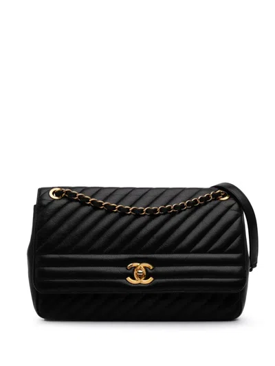 Pre-owned Chanel 2016-2017 Large Diagonal Quilted Goatskin Flap Crossbody Bag