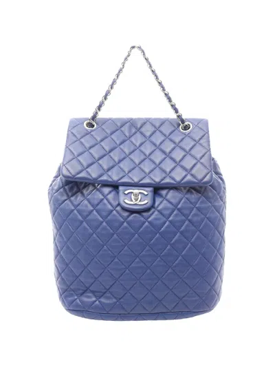 Pre-owned Chanel 2016-2017 Large Quilted Lambskin Urban Spirit Backpack In Blue