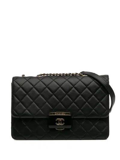 Pre-owned Chanel 2016-2017 Large Sheepskin Beauty Lock Flap Shoulder Bag In Black
