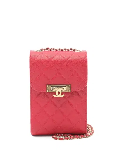 Pre-owned Chanel 2016-2017 Matelassé Phone Pouch In Pink