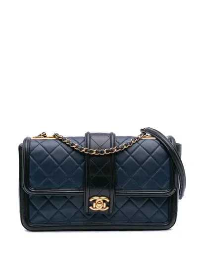 Pre-owned Chanel 2016-2017 Medium Bicolor Quilted Lambskin Elegant Cc Flap Crossbody Bag In Blue