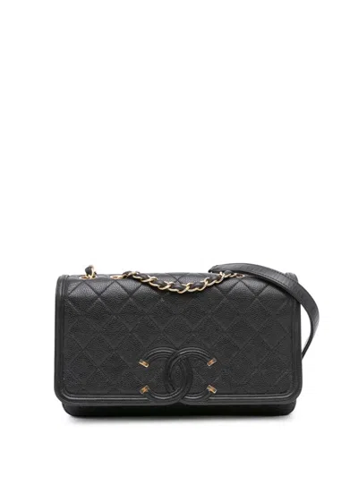 Pre-owned Chanel 2016-2017 Medium Caviar Cc Filigree Flap Crossbody Bag In Black