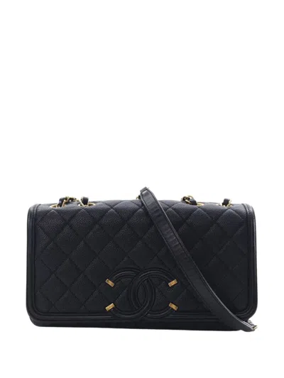 Pre-owned Chanel 2016-2017 Medium Caviar Cc Filigree Flap Crossbody Bag In Black