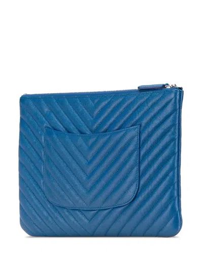 Pre-owned Chanel 2016-2017 Medium Cc Chevron Caviar O Case Clutch Bag