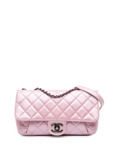Pre-owned Chanel 2016-2017 Medium Cc Quilted Metallic Calfskin Coco Pleats Flap Crossbody Bag In Pink