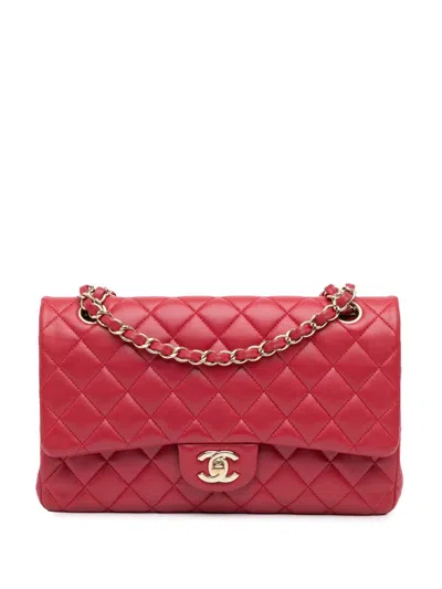 Pre-owned Chanel 2016-2017 Medium Classic Lambskin Double Flap Shoulder Bag In Pink