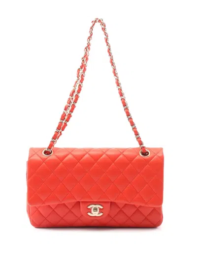 Pre-owned Chanel 2016-2017 Medium Classic Lambskin Double Flap Shoulder Bag In Red
