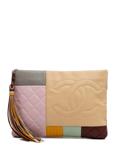 Pre-owned Chanel 2016-2017 Medium Lambskin Colorblock Patchwork O Case Clutch Bag In Multi