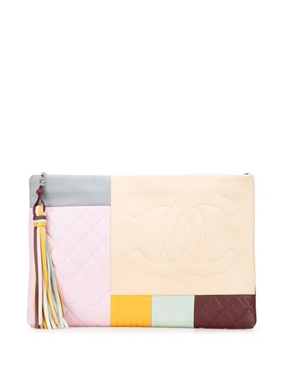 Pre-owned Chanel 2016-2017 Medium Lambskin Colorblock Patchwork O Case Clutch Bag In Multi