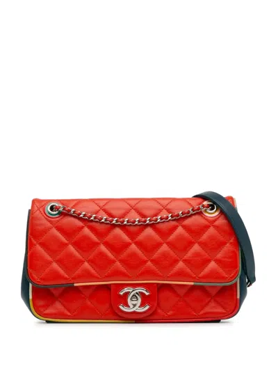Pre-owned Chanel 2016-2017 Medium Lambskin Cuba Color Flap Crossbody Bag In Red