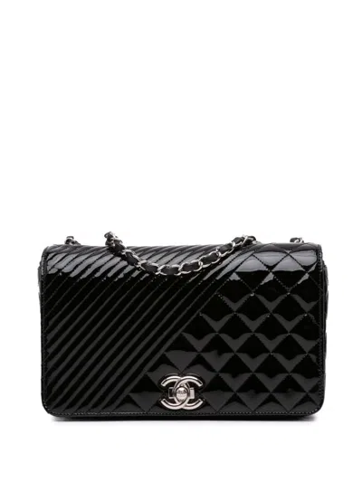 Pre-owned Chanel 2016-2017 Medium Patent Coco Boy Flap Shoulder Bag In Black