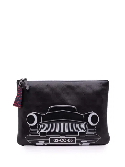 Pre-owned Chanel 2016-2017 Medium Printed Lambskin Cuba La Habana O Case Clutch Bag In Black