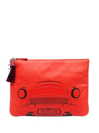 Pre-owned Chanel 2016-2017 Medium Printed Lambskin Cuba La Habana O Case Clutch Bag In Red