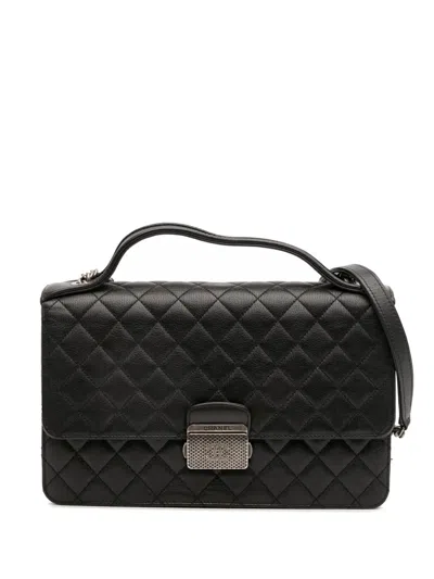 Pre-owned Chanel 2016-2017 Medium Quilted Goatskin Cc University Flap Shoulder Bag In Black