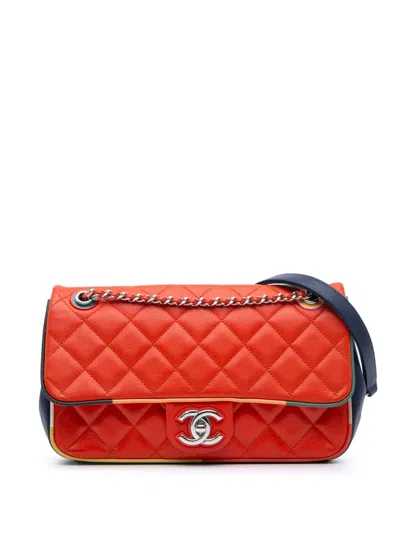 Pre-owned Chanel 2016-2017 Medium Quilted Lambskin Cuba Color Flap Crossbody Bag In Blue