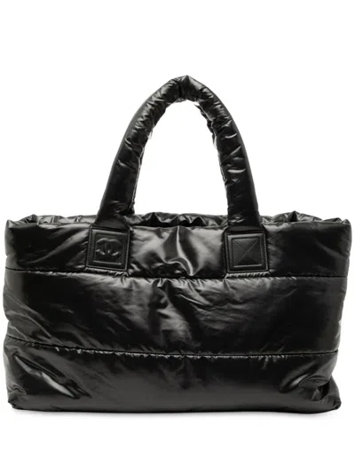 Pre-owned Chanel 2016-2017 Medium Quilted Nylon Coco Cocoon Tote Bag In Black