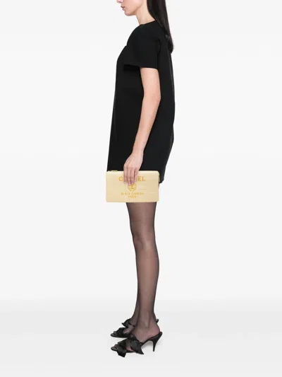 Pre-owned Chanel 2016-2017 Medium Raffia Deauville O Case Clutch Bag In Yellow