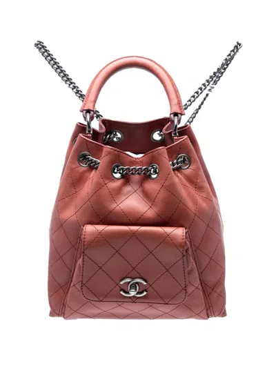 Pre-owned Chanel 2016-2017 Medium Stitched Calfskin Urban Luxury Drawstring Backpack In Red