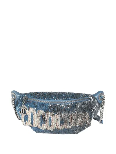 Pre-owned Chanel 2016-2017 Mini Chain Belt Bag In Blue