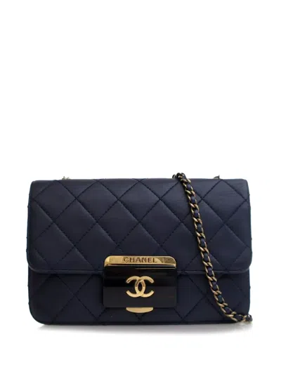 Pre-owned Chanel 2016-2017 Mini Lambskin Beauty Lock Flap Crossbody Bag In Blue