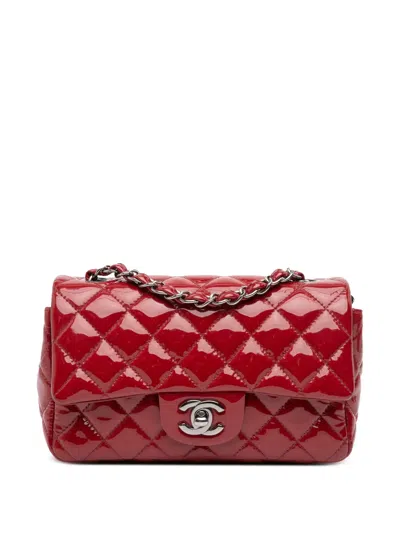 Pre-owned Chanel 2016-2017 Mini Rectangular Classic Patent Single Flap Crossbody Bag In Red
