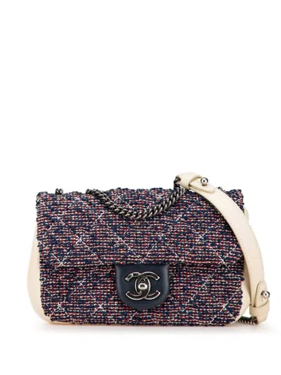 Pre-owned Chanel 2016-2017 Mini Rectangular Tweed Single Flap Shoulder Bag In White