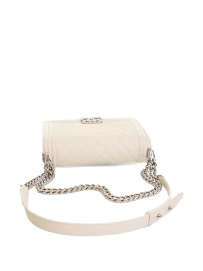 Pre-owned Chanel 2016-2017 Old Medium Chevron Lambskin Boy Flap Crossbody Bag In White
