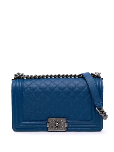 Pre-owned Chanel 2016-2017 Old Medium Quilted Caviar Boy Flap Crossbody Bag