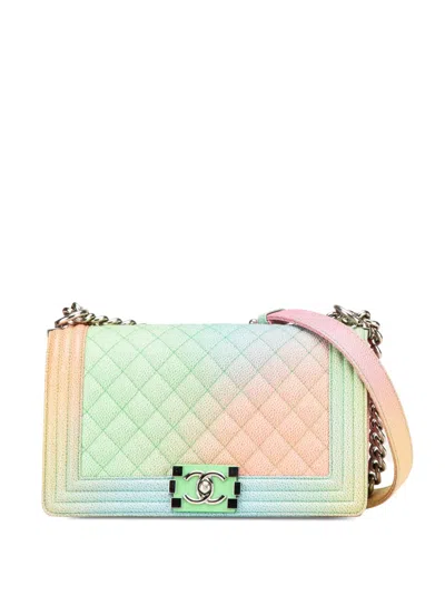 Pre-owned Chanel 2016-2017 Old Medium Quilted Caviar Rainbow Boy Flap Crossbody Bag In Multi