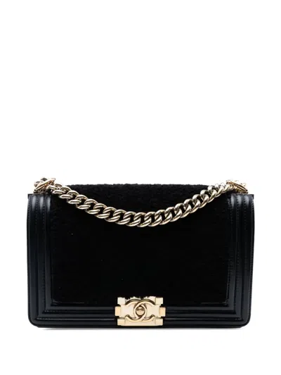 Pre-owned Chanel 2016-2017 Old Medium Shearling Boy Flap Crossbody Bag In Black