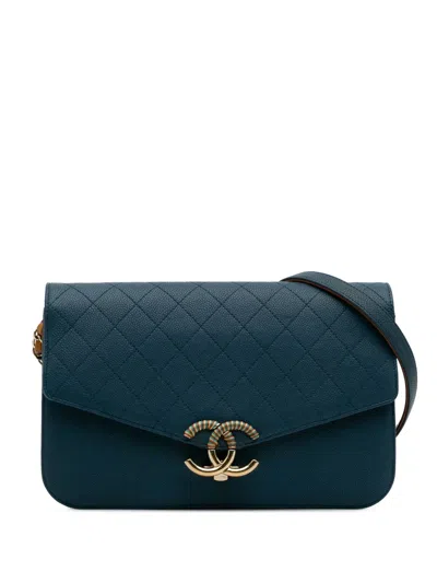 Pre-owned Chanel 2016-2017 Paris Cuba Quilted Caviar Thread Around Flap Crossbody Bag