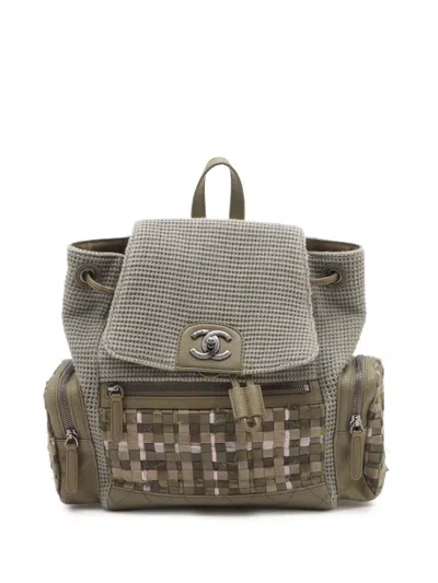 Pre-owned Chanel 2016-2017 Paris Cuba Tweed Canvas Pocket Backpack In Brown