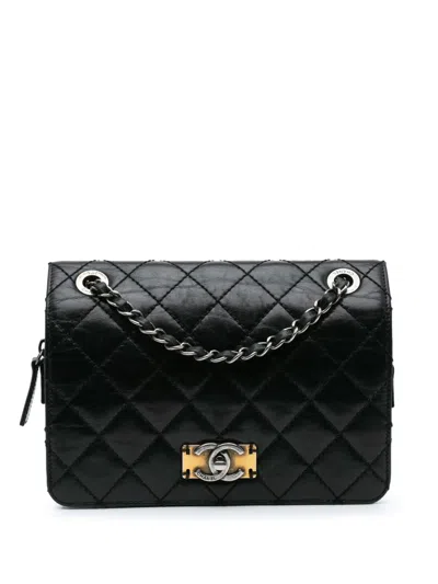 Pre-owned Chanel 2016-2017 Quilted Calfskin Day Trip Flap Shoulder Bag In Black