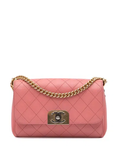Pre-owned Chanel 2016-2017 Quilted Calfskin Straight Lined Flap Crossbody Bag In Pink