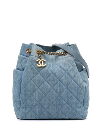 Pre-owned Chanel 2016-2017 Quilted Denim Urban Spirit Bucket Bag