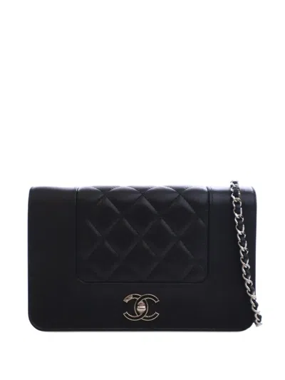 Pre-owned Chanel 2016-2017 Quilted Lambskin Mademoiselle Wallet On Chain Crossbody Bag In Black