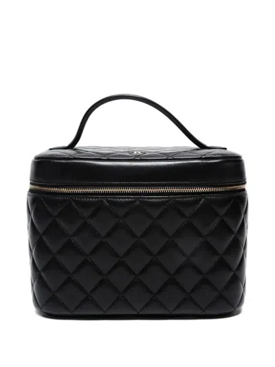 Pre-owned Chanel 2016-2017 Quilted Lambskin Vanity Bag In Black