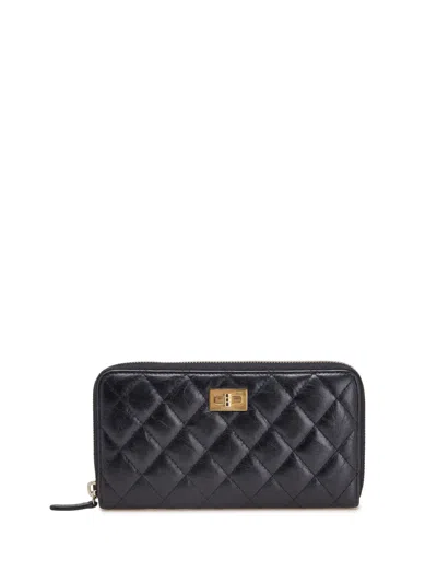Pre-owned Chanel 2016-2017 Reissue 2.55 Quilted Aged Calfskin Zip Around Wallet Long Wallets In Black